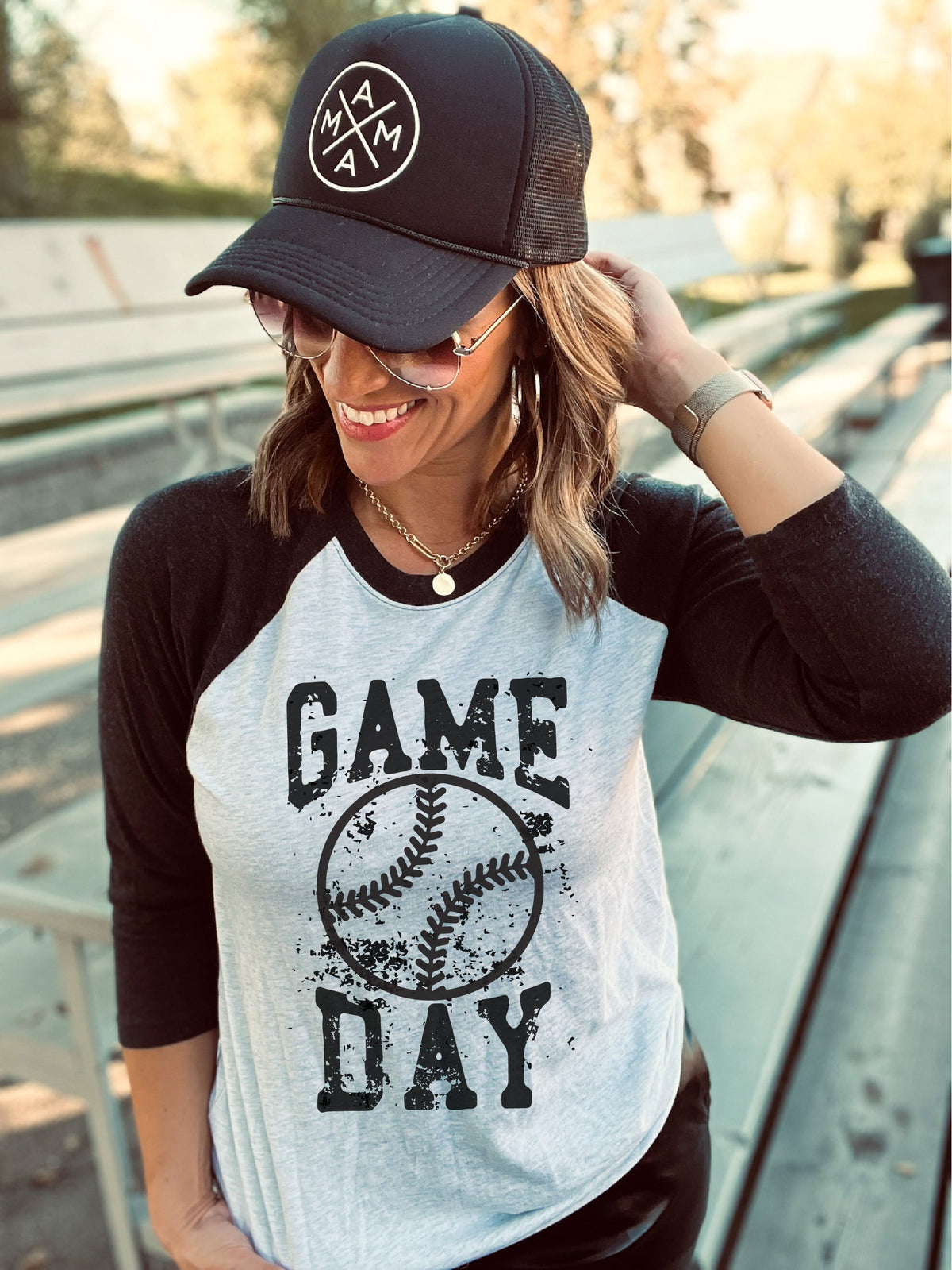 Gameday grunge baseball 3/4 tee 3/4 sleeve baseball tee Next level 6051 heather black/heather white 
