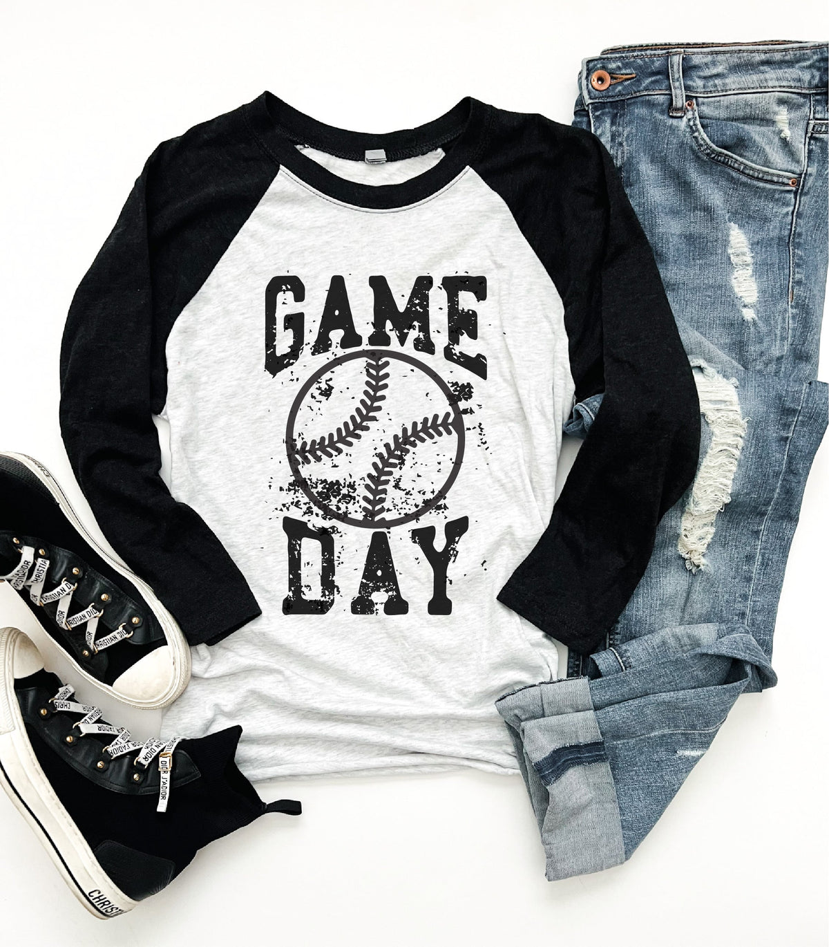 Gameday grunge baseball 3/4 tee 3/4 sleeve baseball tee Next level 6051 heather black/heather white 