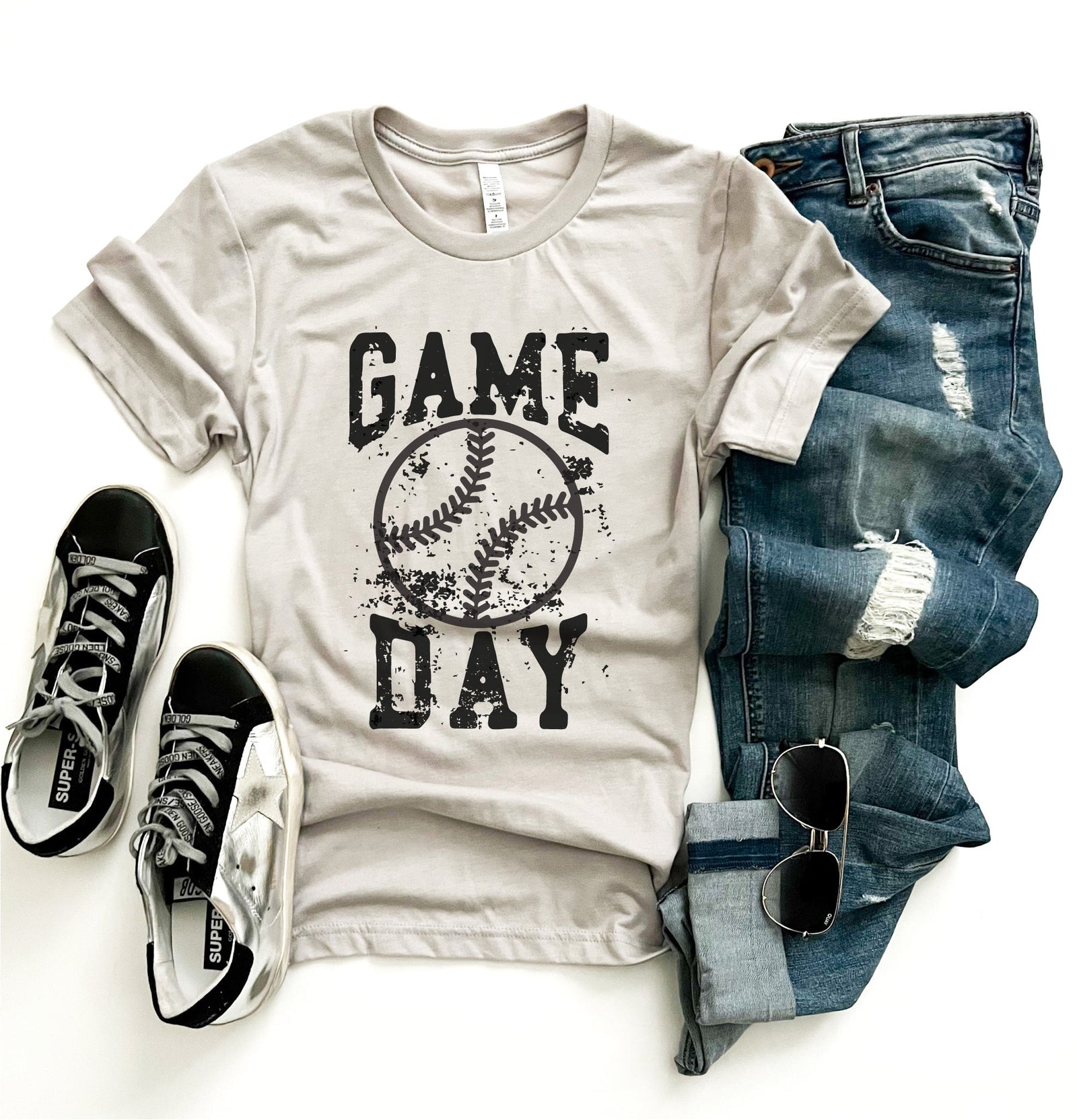 Gameday grunge baseball tee Short sleeve baseball tee Bella canvas 3001 cool grey 