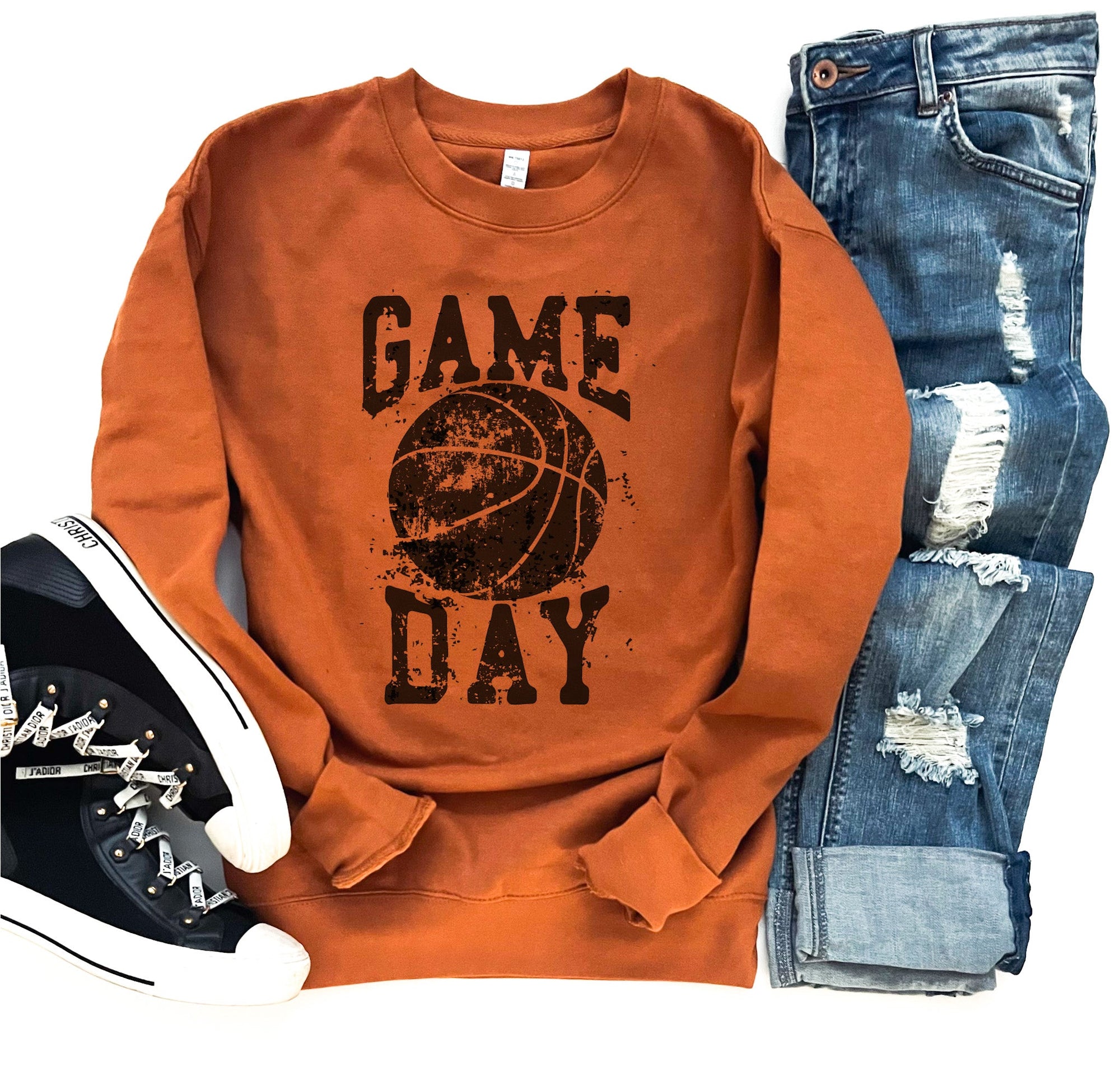 Gameday grunge basketball fleece sweatshirt Basketball sweatshirt CH fleece sweatshirt adobe Lane seven heather grey 