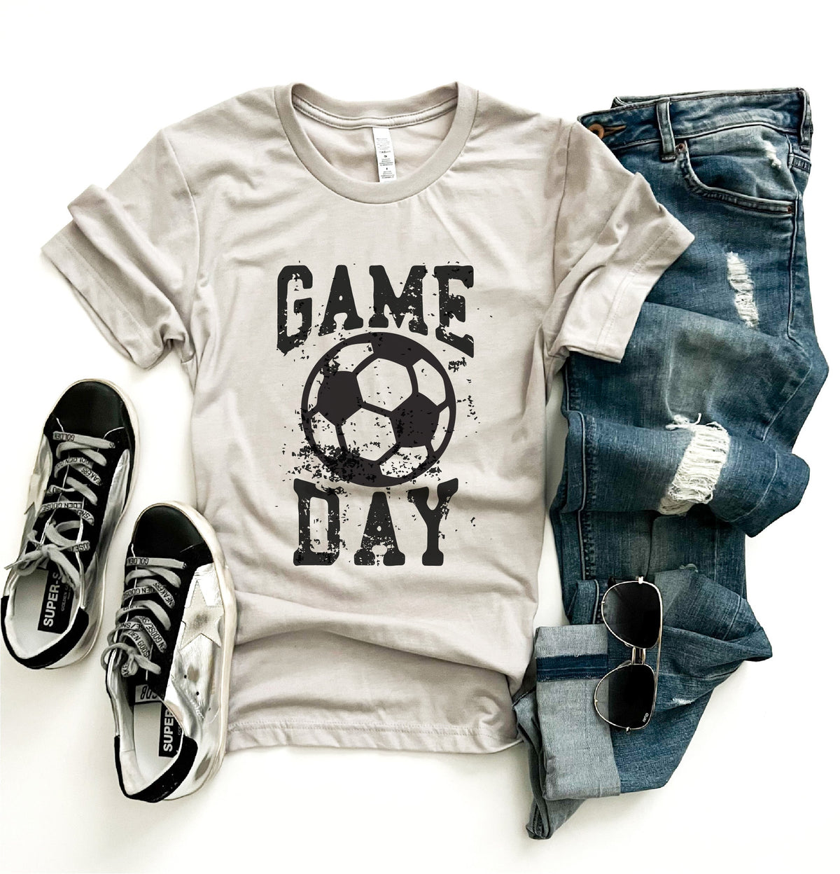 Gameday grunge soccer tee Short sleeve soccer tee Bella canvas 3001 cool grey 