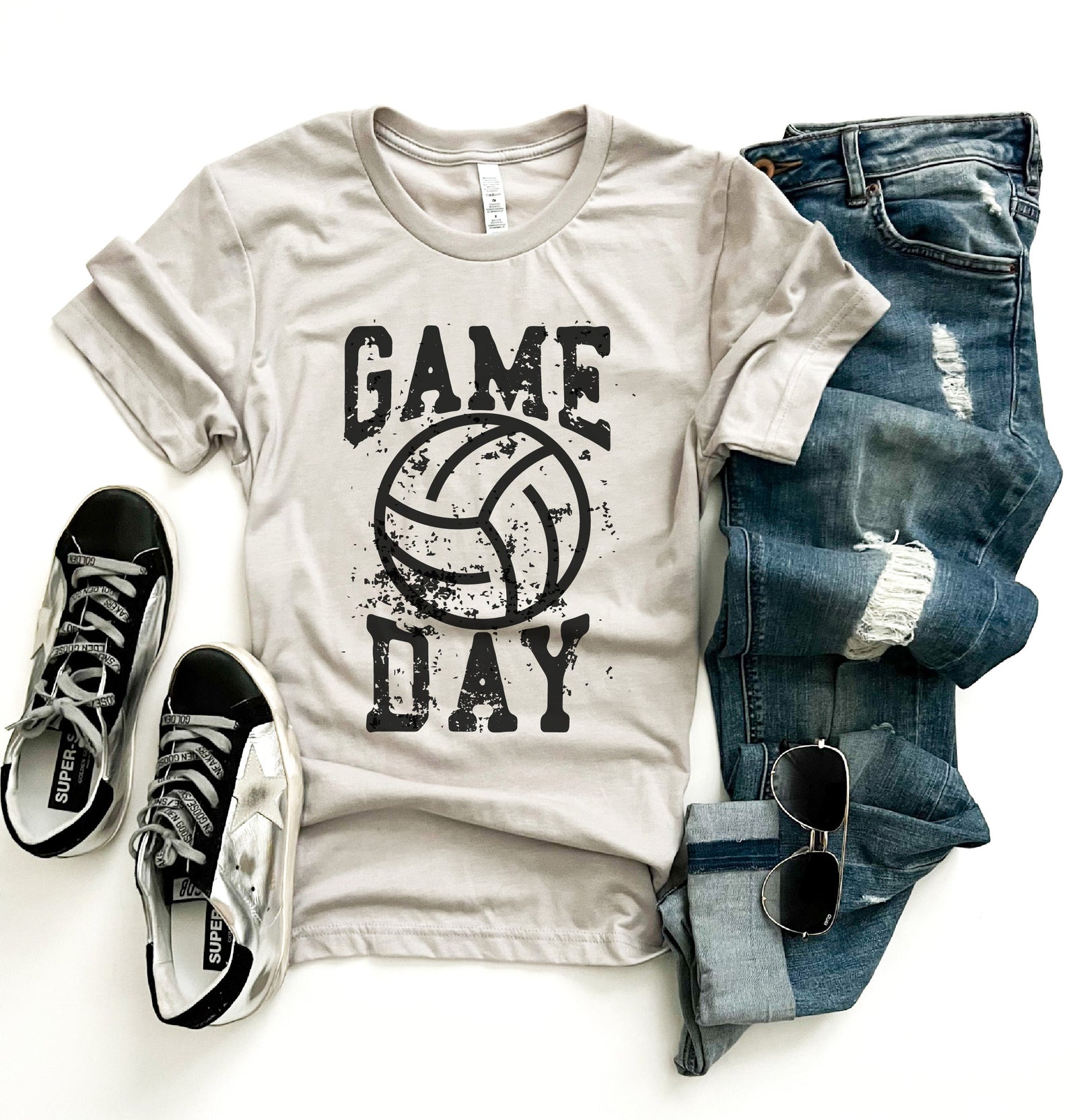 Gameday grunge volleyball tee Short sleeve sports tee Bella canvas 3001 cool grey 