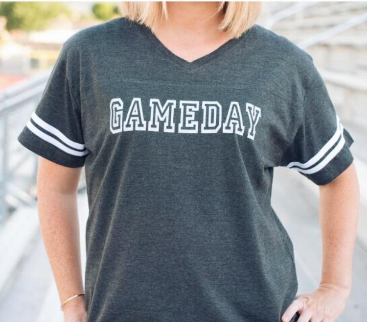 Gameday womens varsity tee Varsity gameday tee LAT womens varsity tee S Vintage charcoal/white 