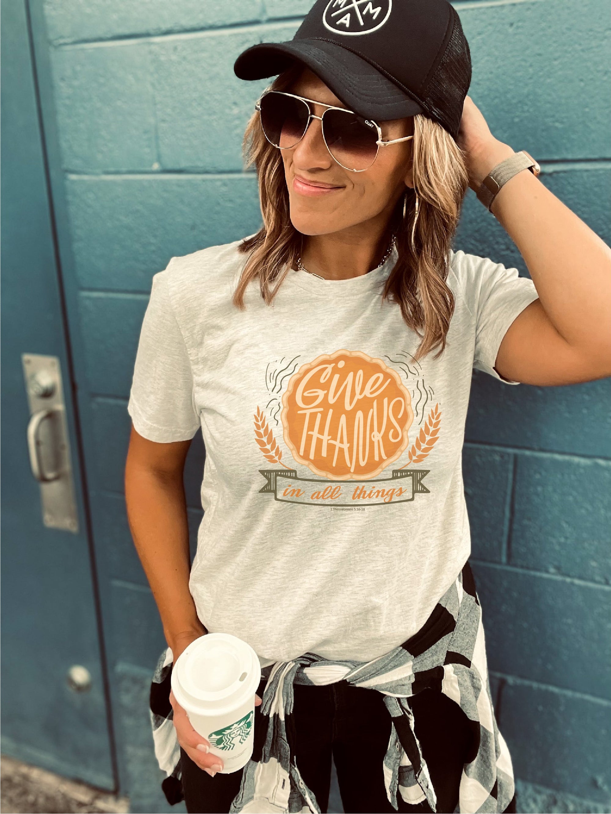 Give thanks in all things tee Short sleeve fall tee Bella Canvas 3001 heather oatmeal 