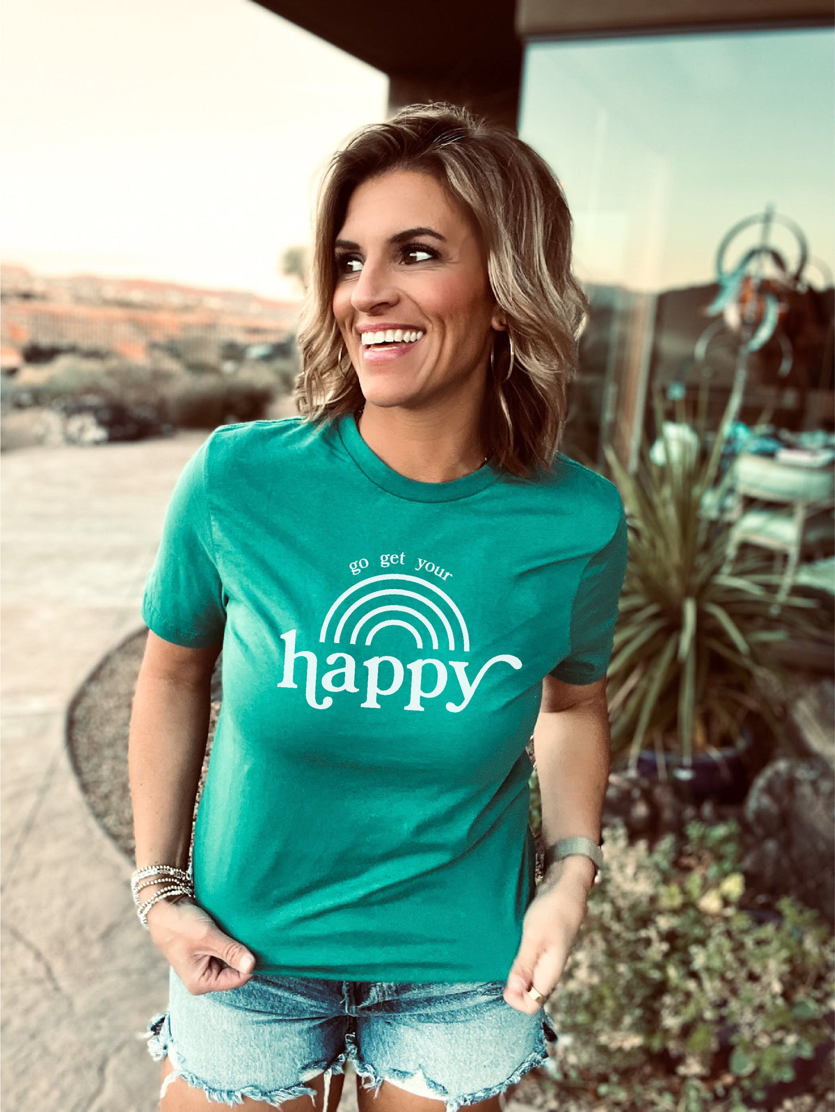 Go get your happy tee Short sleeve miscellaneous tee Bella Canvas 3001 Teal XS 