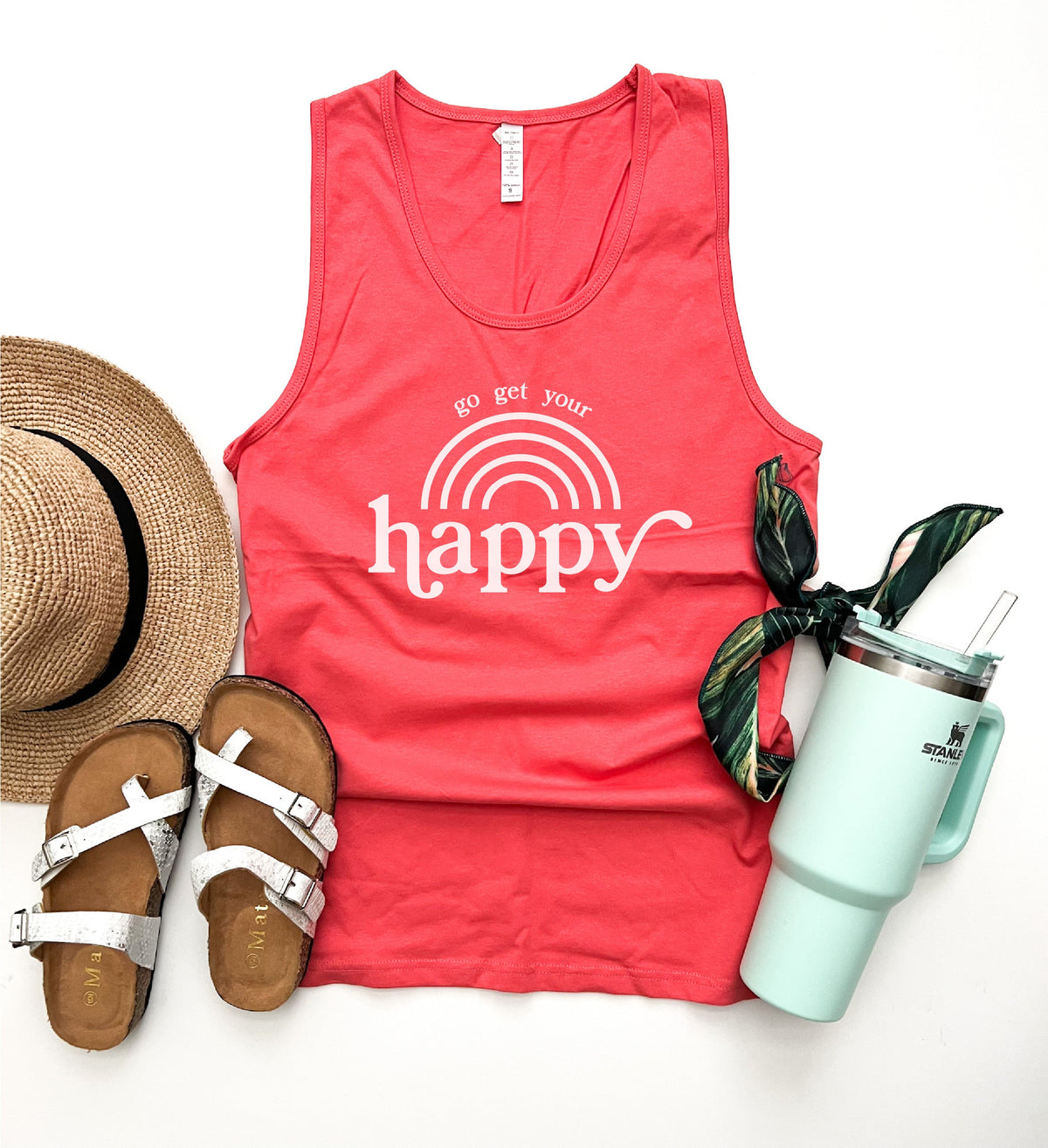 Go get your happy unisex tank Miscellaneous tank Cotton heritage mc1790 S Coral 