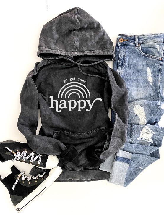 Go get your happy vintage wash hoodie Edgy hoodie Lane Seven vintage hoodie XS Vintage black 