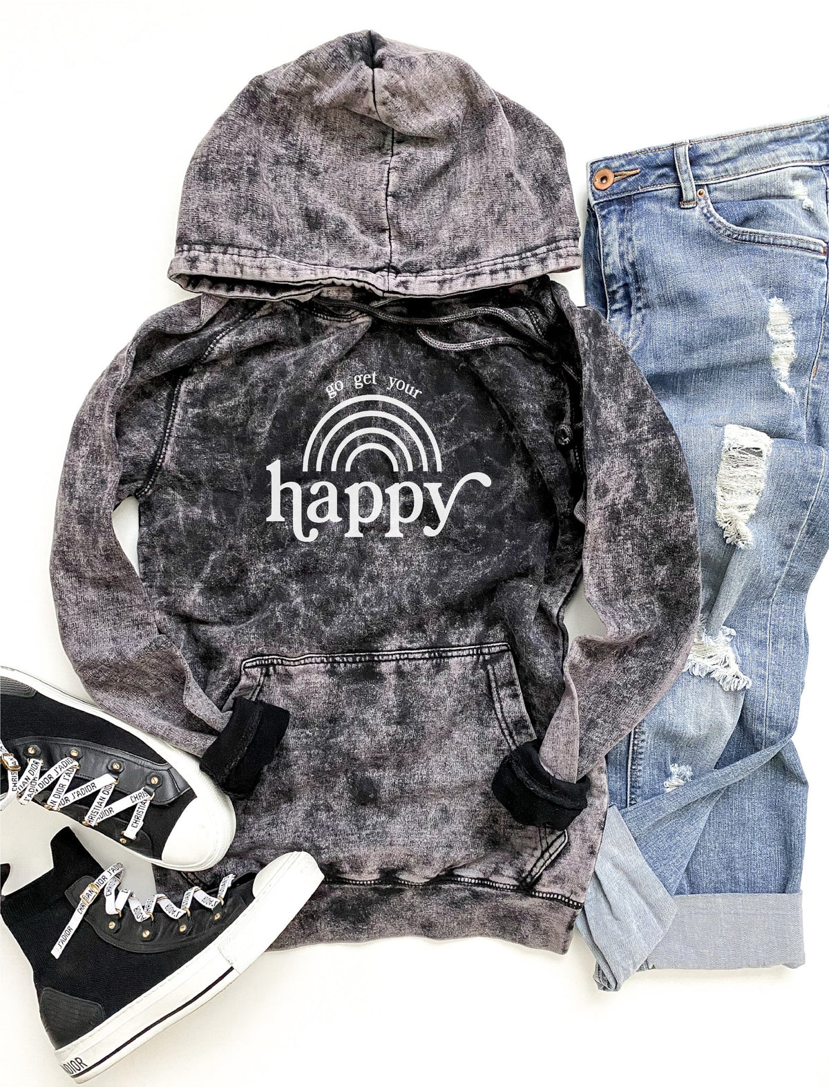 Go get your happy vintage wash hoodie Edgy hoodie Lane Seven vintage hoodie XS Vintage cloud 