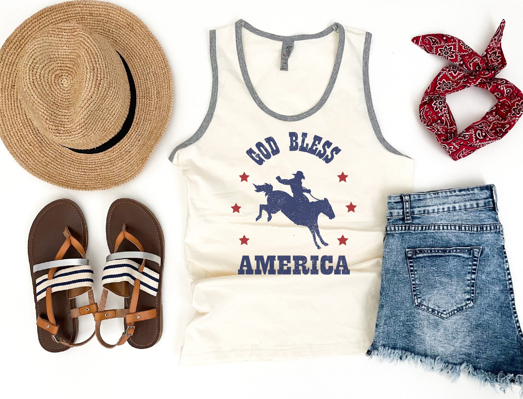 God bless America unisex ringer tank Patriotic tank Cotton heritage m1792 