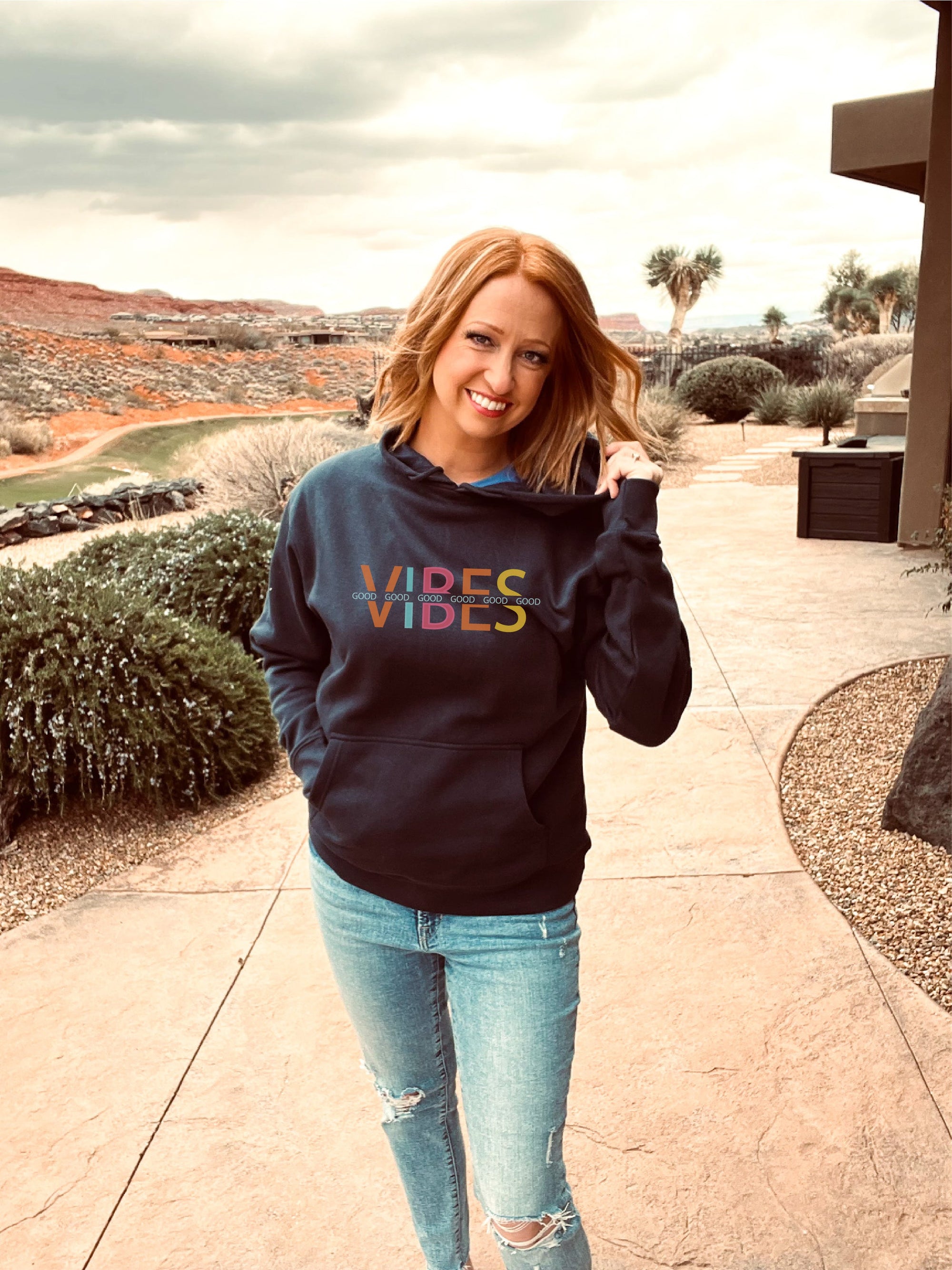 Good vibes lightweight fleece hoodie Miscellaneous hoodie Cotton heritage lightweight fleece hoodie 