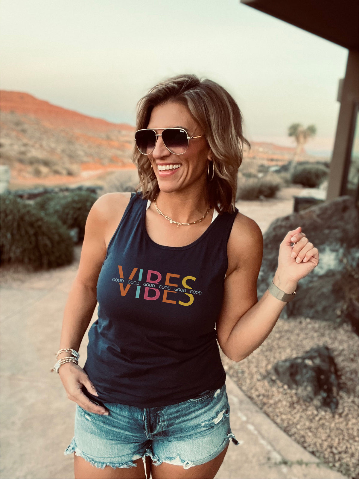 Good vibes unisex tank Fitness tank Bella canvas unisex muscle tank- royal blue 