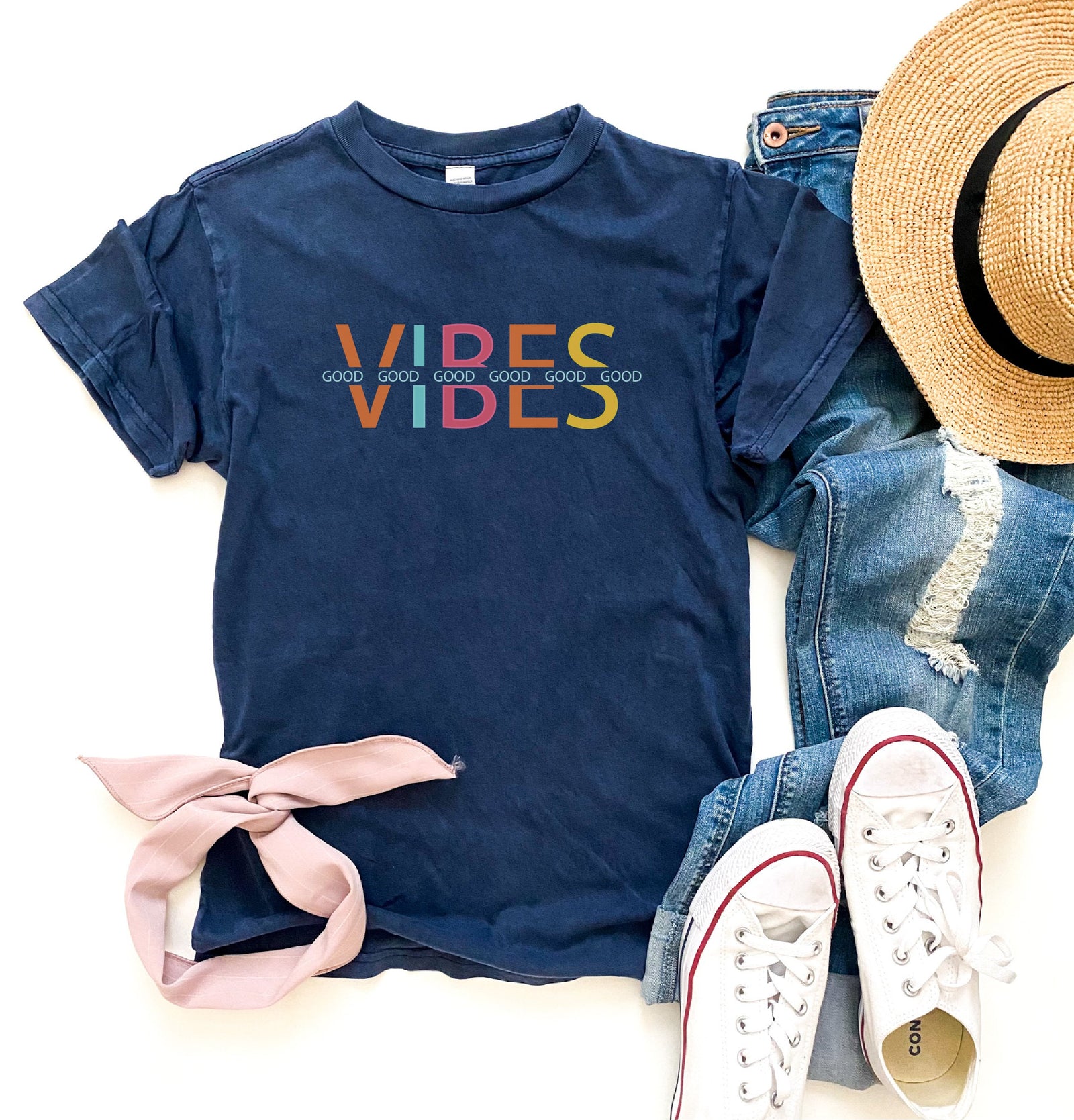 Good vibes vintage wash tee Short sleeve summer tee Lane Seven vintage tee 