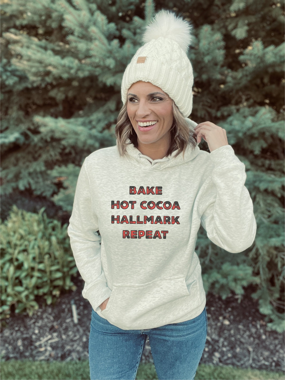 Hallmark repeat fleece hoodie Holiday hoodie Lane seven unisex hoodie oatmeal 