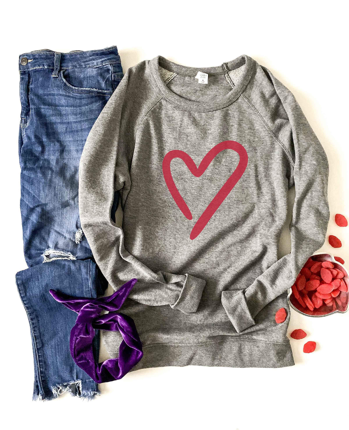 Heart french terry raglan sweatshirt Valentines French Terry raglan Cotton heritage and lane seven French Terry raglan XS Heather grey 