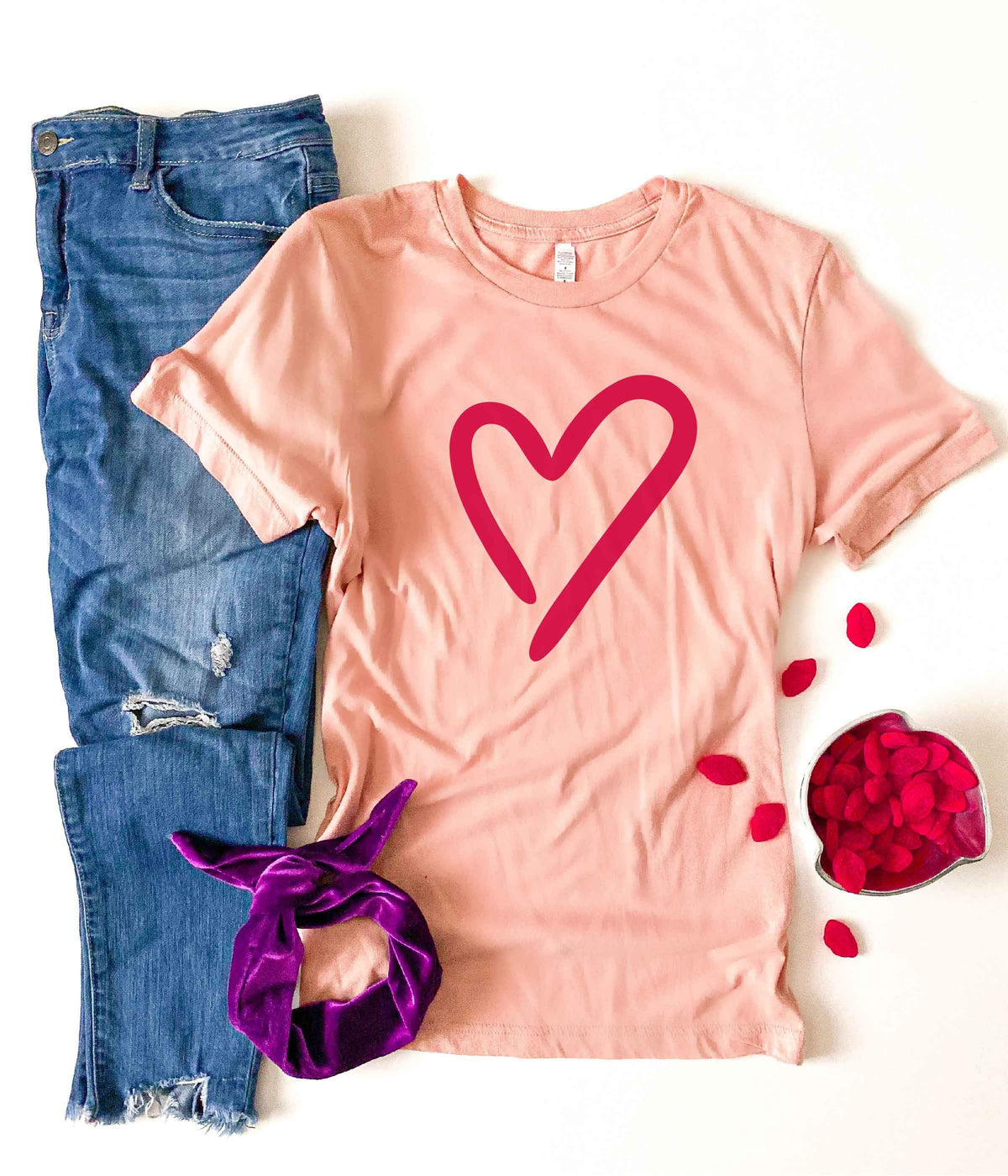 Heart tee Short sleeve valentines day tee Bella canvas 3001 XS Heather peach 