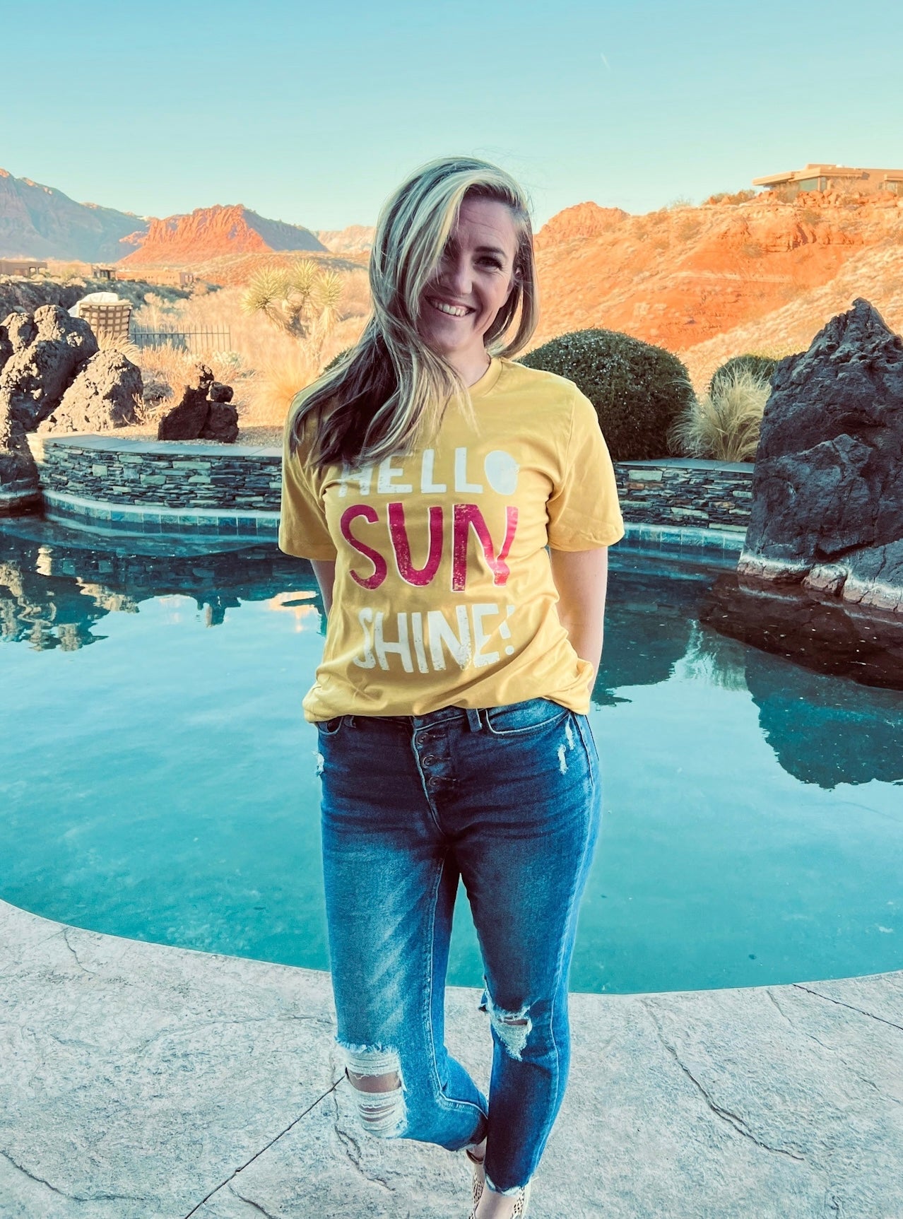 Hello sunshine Short sleeve summer tee Bella canvas 3001 maize yellow 