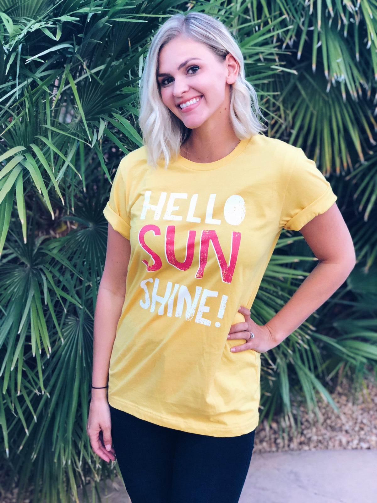 Hello sunshine Short sleeve summer tee Bella canvas 3001 maize yellow 