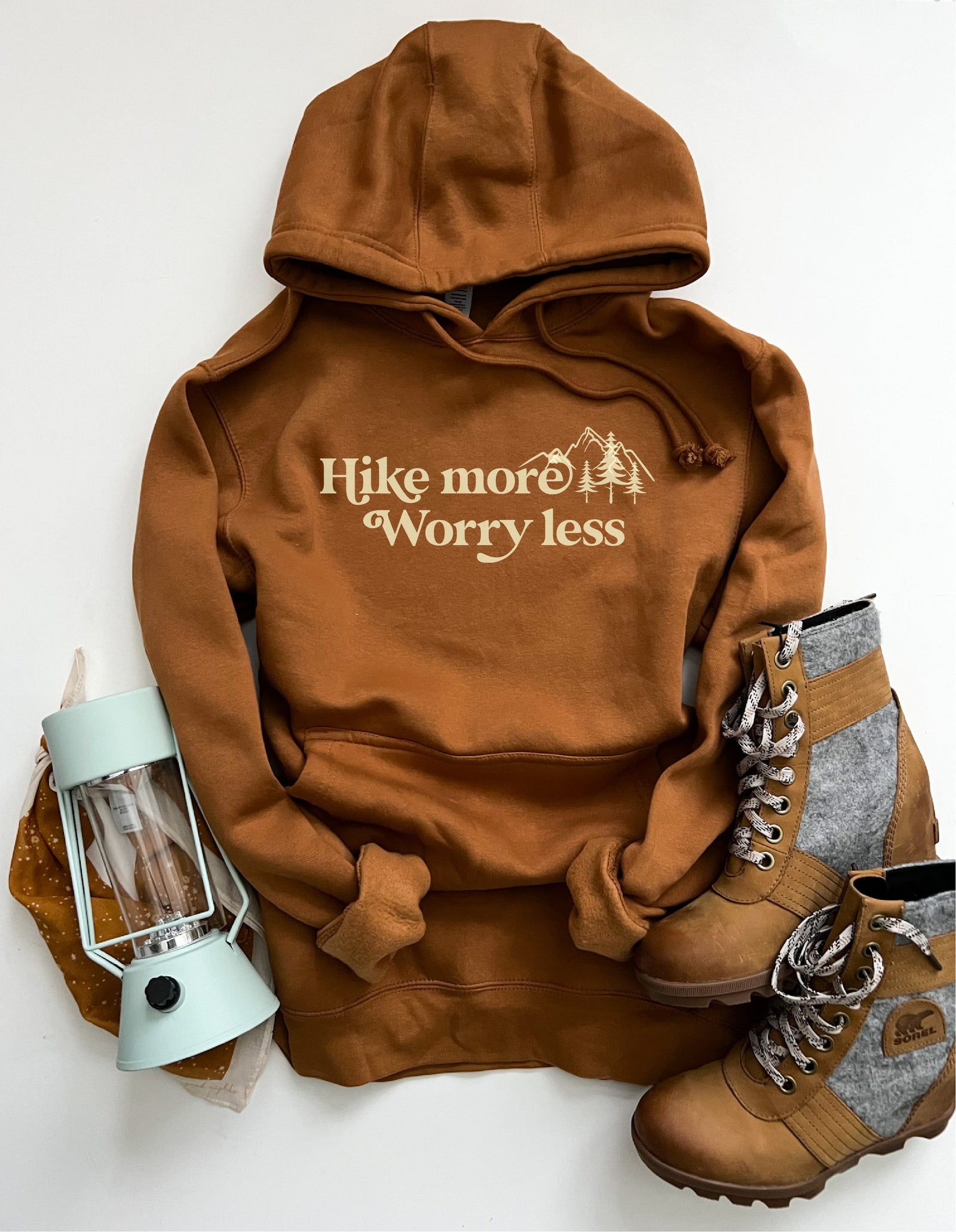 Hike more worry less fleece hoodie Costa Threads 