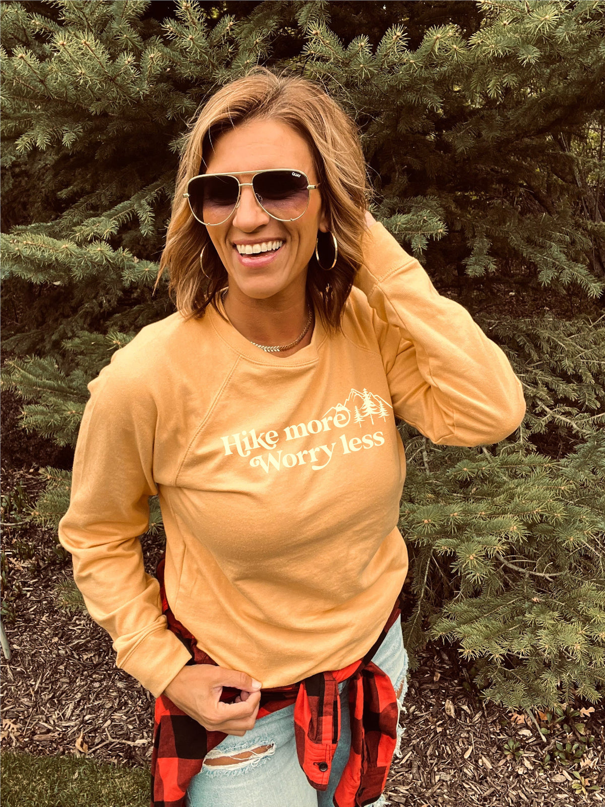 Hike more worry less french terry sweatshirt Lake French Terry raglan Independent Trading French Terry raglan 