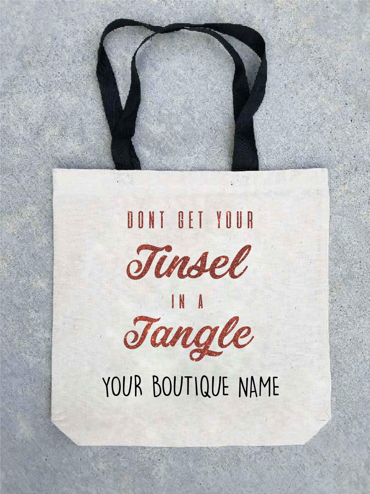 Holiday tote bag- customizable! Tote bag Costa Threads Tinsel in a tangle tote bag w/boutique name 
