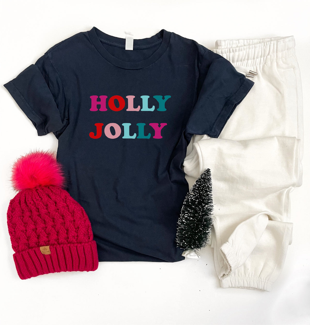 Holly jolly tee Short sleeve holiday tee Bella Canvas 3001 navy 