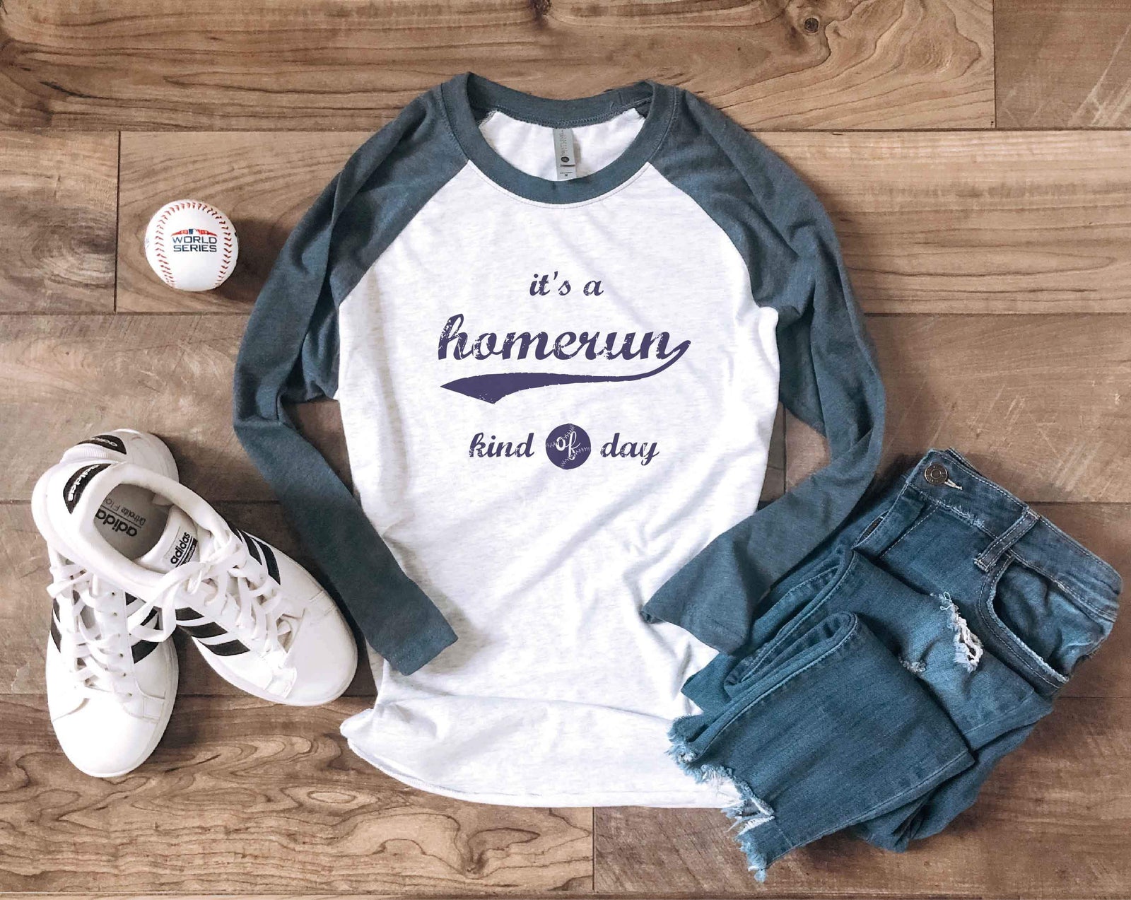 Homerun kind of day baseball tee 3/4 sleeve baseball tee Next level 6051 heather white/indigo 