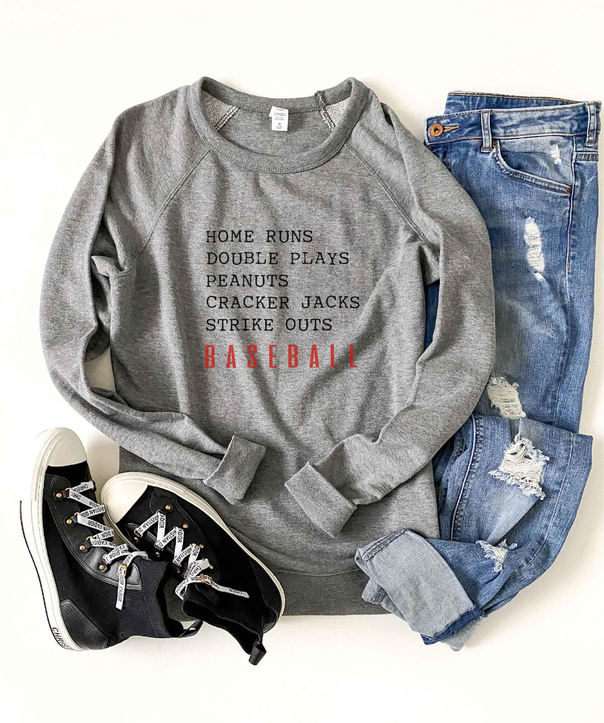 Homeruns double plays french terry raglan sweatshirt Baseball french Terry raglan Lane seven French Terry raglan XS Heather grey 
