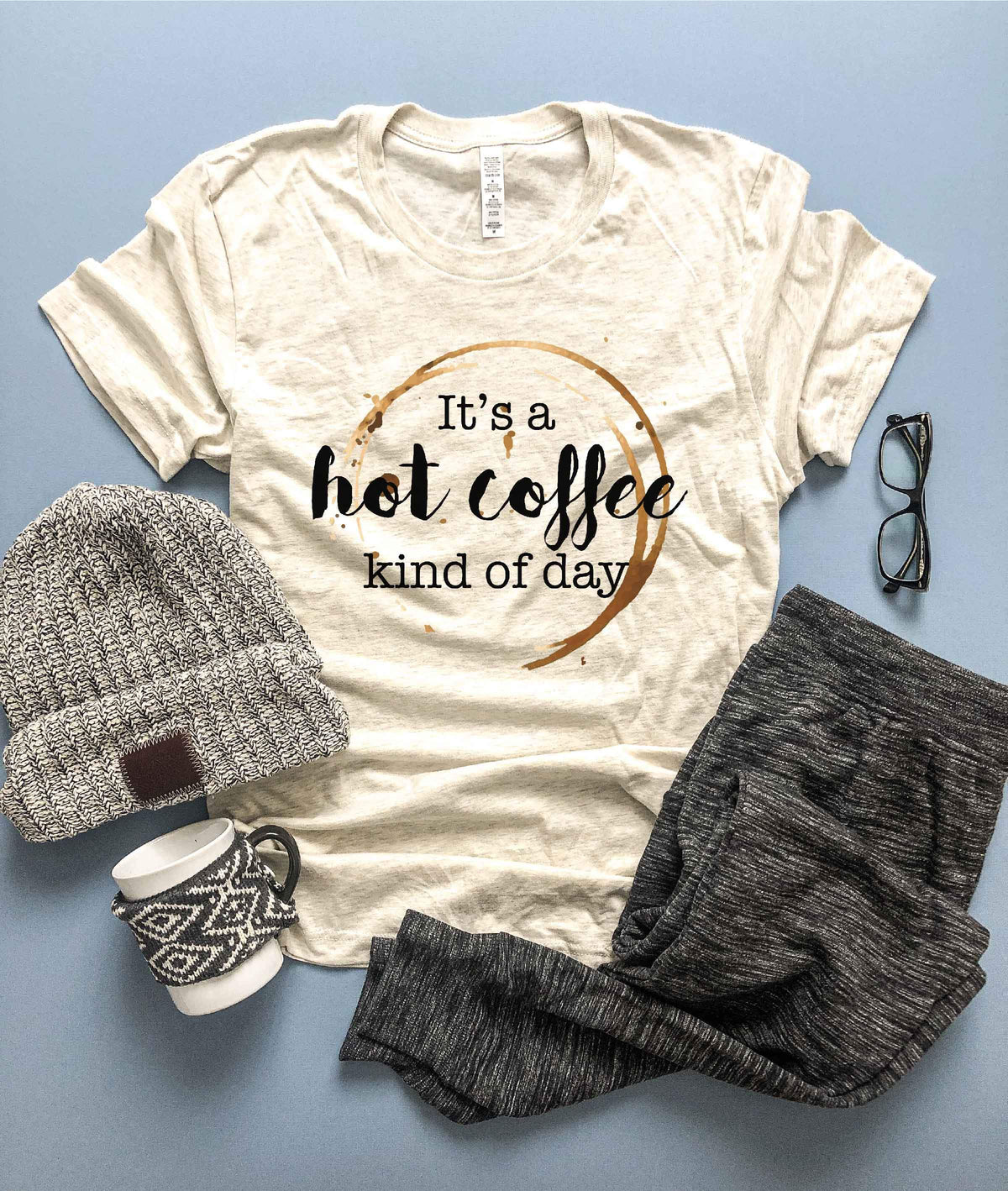 Hot coffee kind of day tee Short sleeve fall tee Bella Canvas 3001 heather oatmeal 