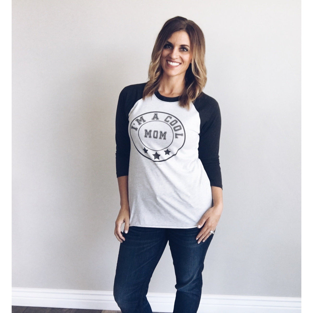 I&#39;m a cool mom baseball tee Baseball mom themed tee Next Level 6051 baseball tee heather white/heather black 