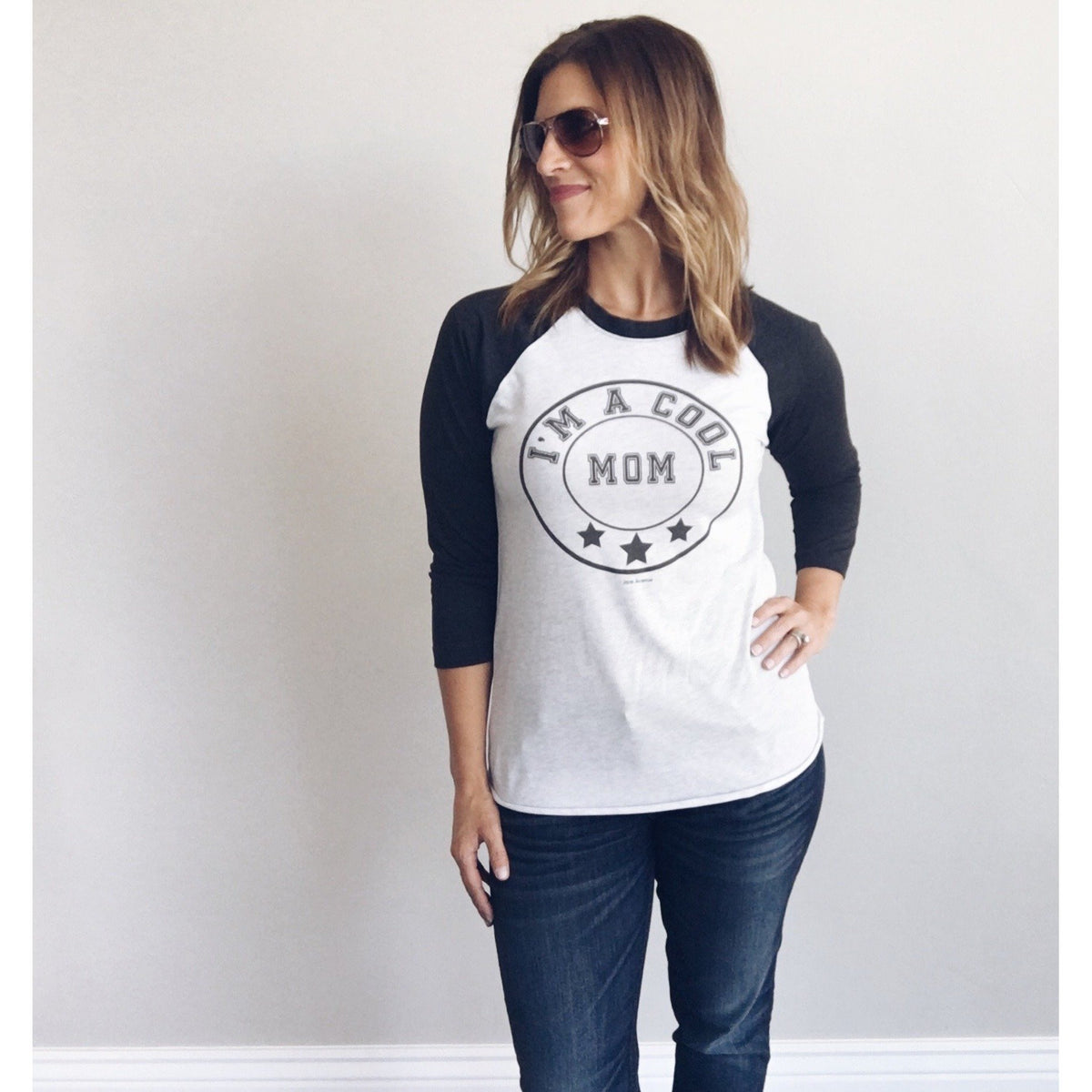 I&#39;m a cool mom baseball tee Baseball mom themed tee Next Level 6051 baseball tee heather white/heather black 