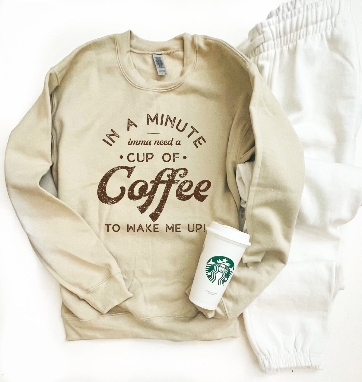 In a minute imma need a cup of coffee basic sweatshirt Holiday sweatshirt Gildan 18000 sweatshirt 