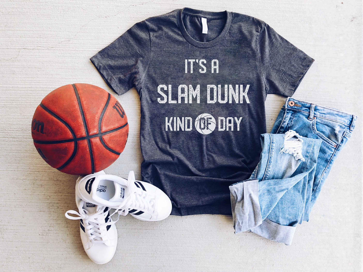 It's a slam dunk kind of day tee Short sleeve basketball tee Bella Canvas 3001 dark heather grey 