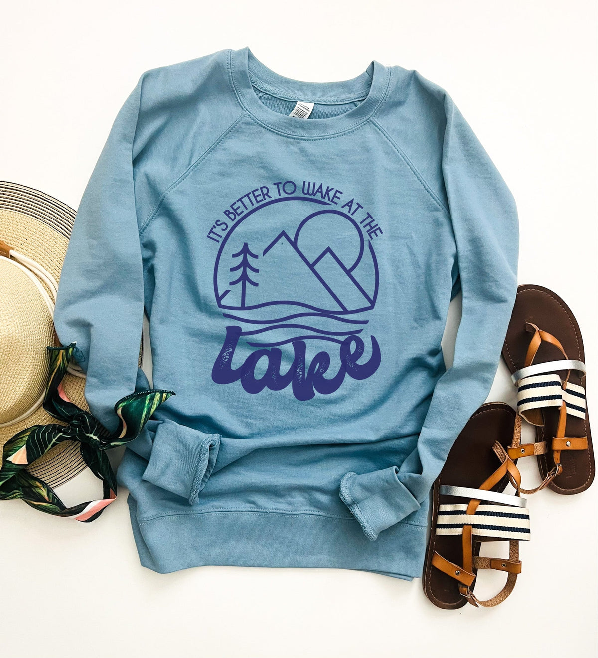 It&#39;s better to wake at the lake french terry sweatshirt Lake French Terry raglan Independent Trading French Terry raglan Mystic blue XS 