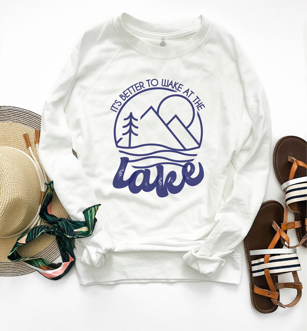It&#39;s better to wake at the lake french terry sweatshirt Lake French Terry raglan Independent Trading French Terry raglan White XS 
