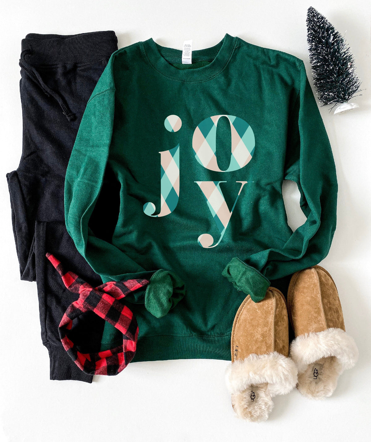 Joy plaid fleece sweatshirt Holiday collection Independent Trading company lightweight sweatshirt 