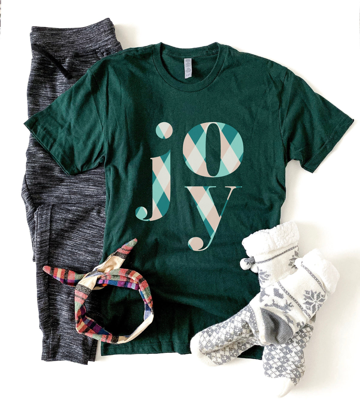 Joy plaid tee Short sleeve holiday tee Bella canvas 3001 