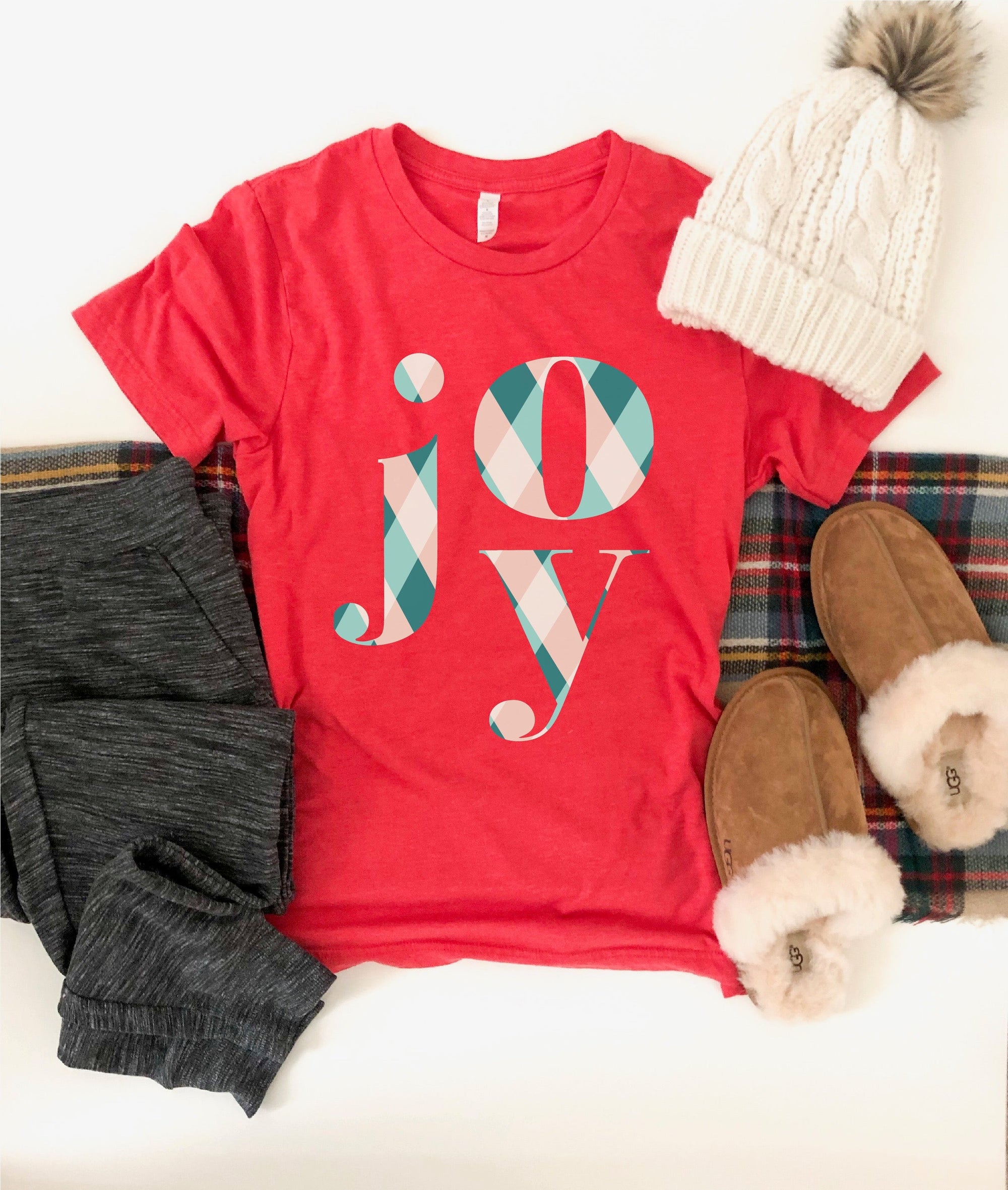 Joy plaid tee Short sleeve holiday tee Bella canvas 3001 