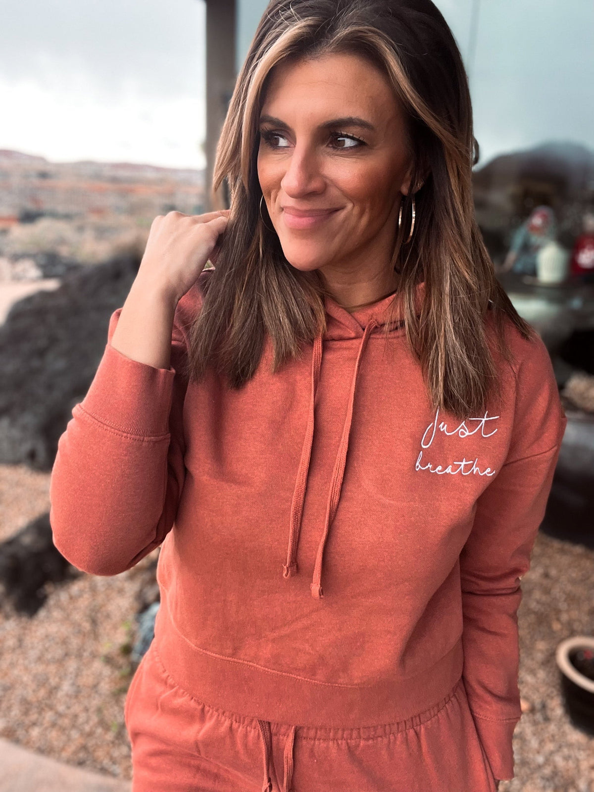 Just breathe women&#39;s waist-length fleece hoodie Affirmation collection DT6101 