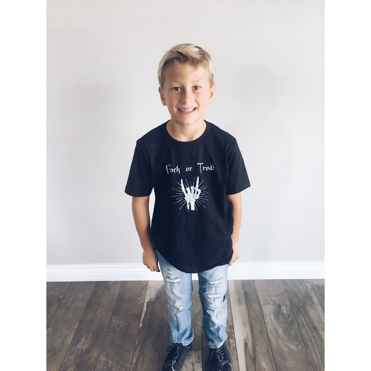 Kids Rock or treat tee Kids short sleeve halloween tee Next Level 3310 kids tee black 