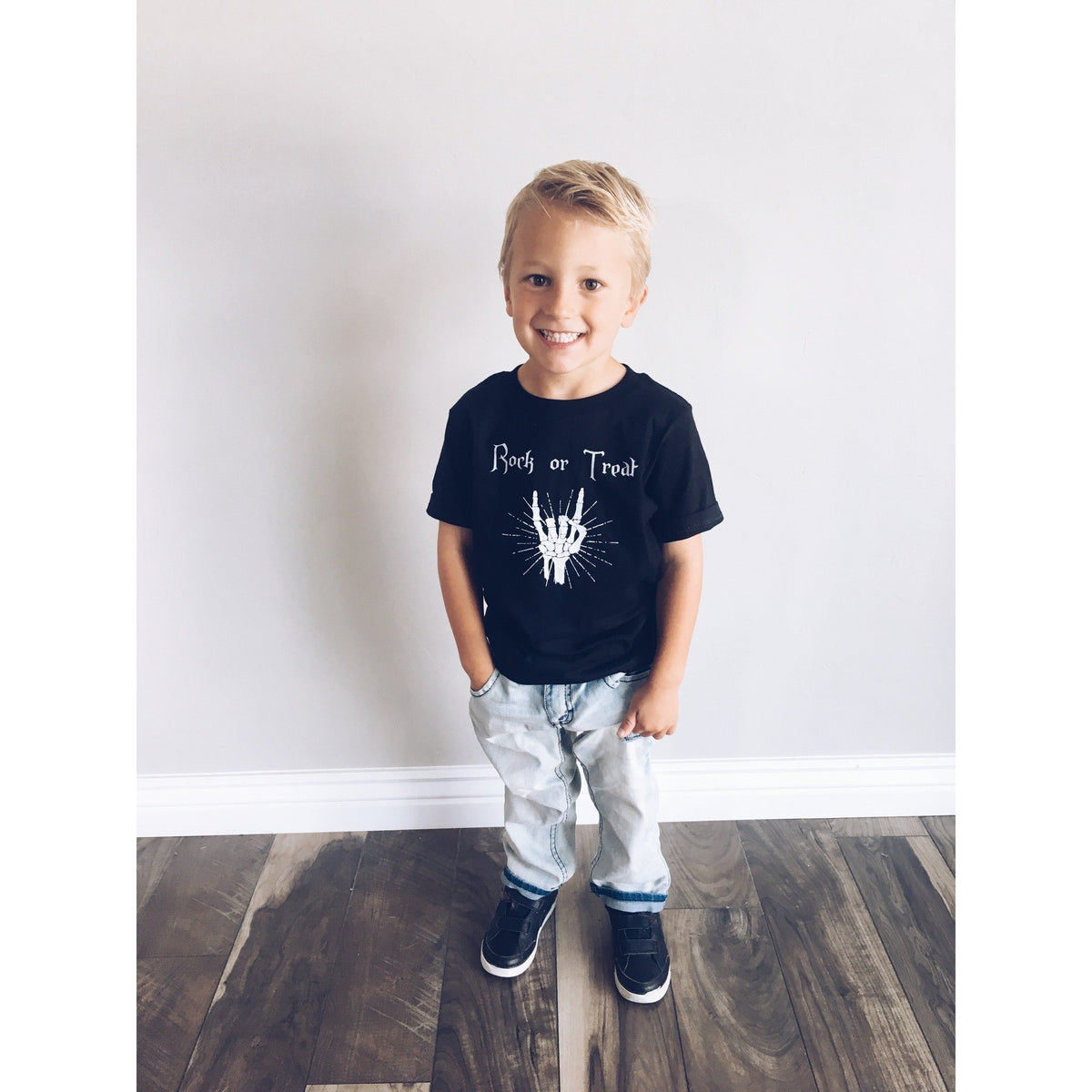 Kids Rock or treat tee Kids short sleeve halloween tee Next Level 3310 kids tee black 