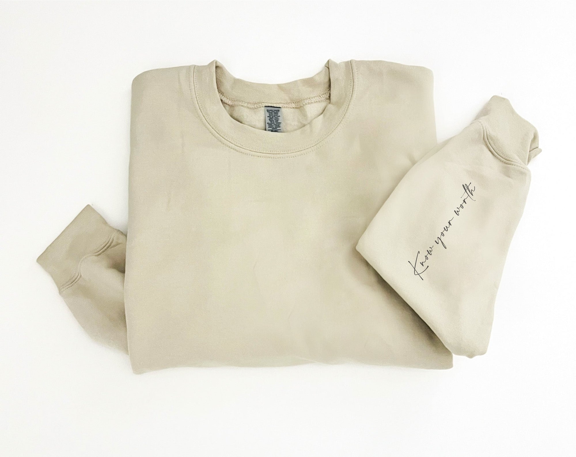 Know your worth sleeve print basic sweatshirt Affirmation collection Gildan 18000 sweatshirt 