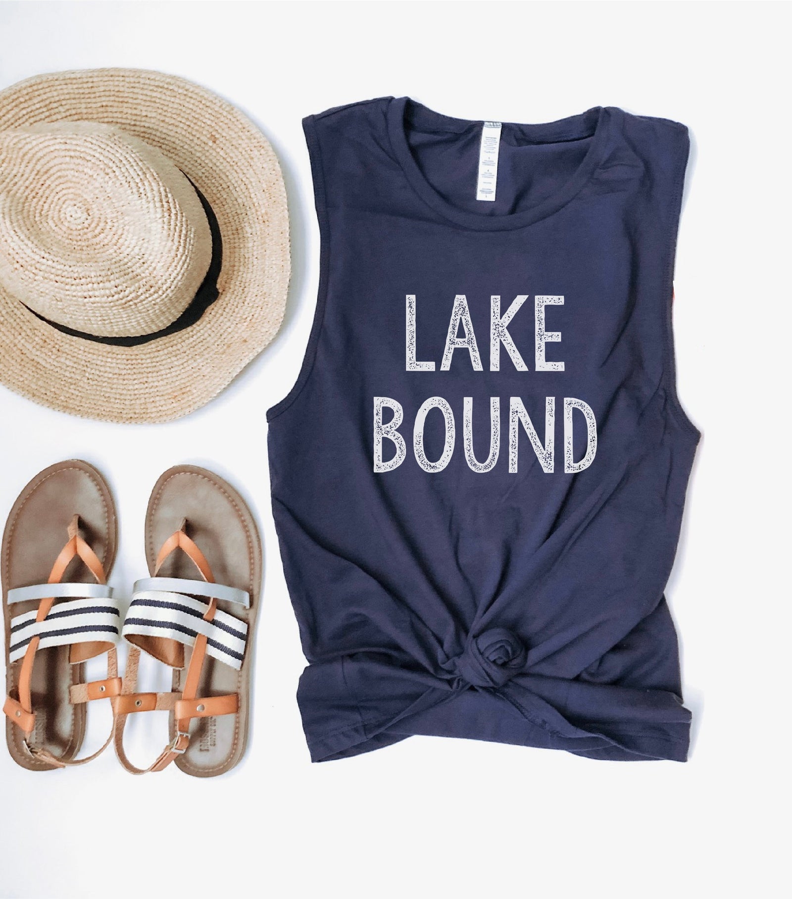 Lake bound women's muscle tank Summer tank Bella Canvas 6003 navy 