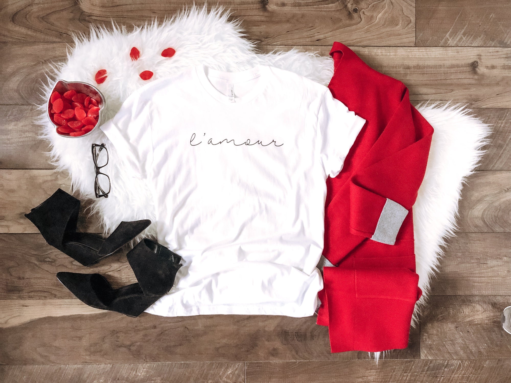 L’amour tee Short sleeve valentines day tee Bella Canvas 3001 white 
