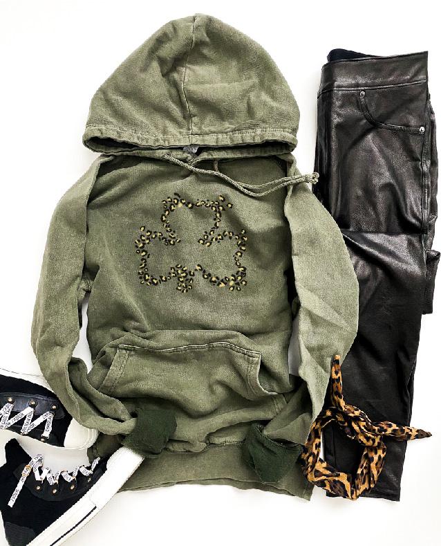Leopard clover vintage wash hoodie St patty day hoodie Lane Seven vintage hoodie 