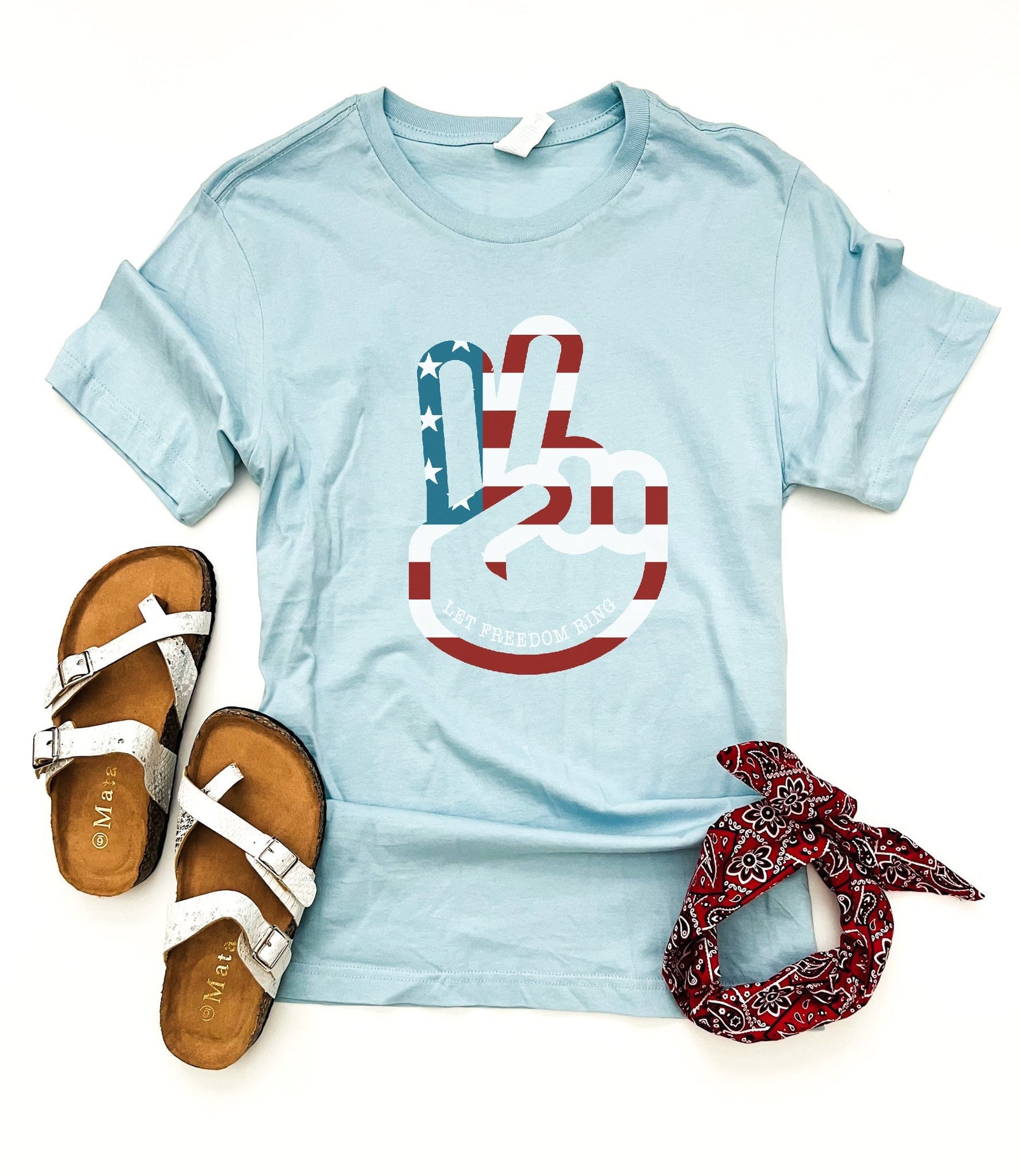 Let freedom ring ice blue tee Short sleeve patriotic tee Bella Canvas 3001 Ice Blue 