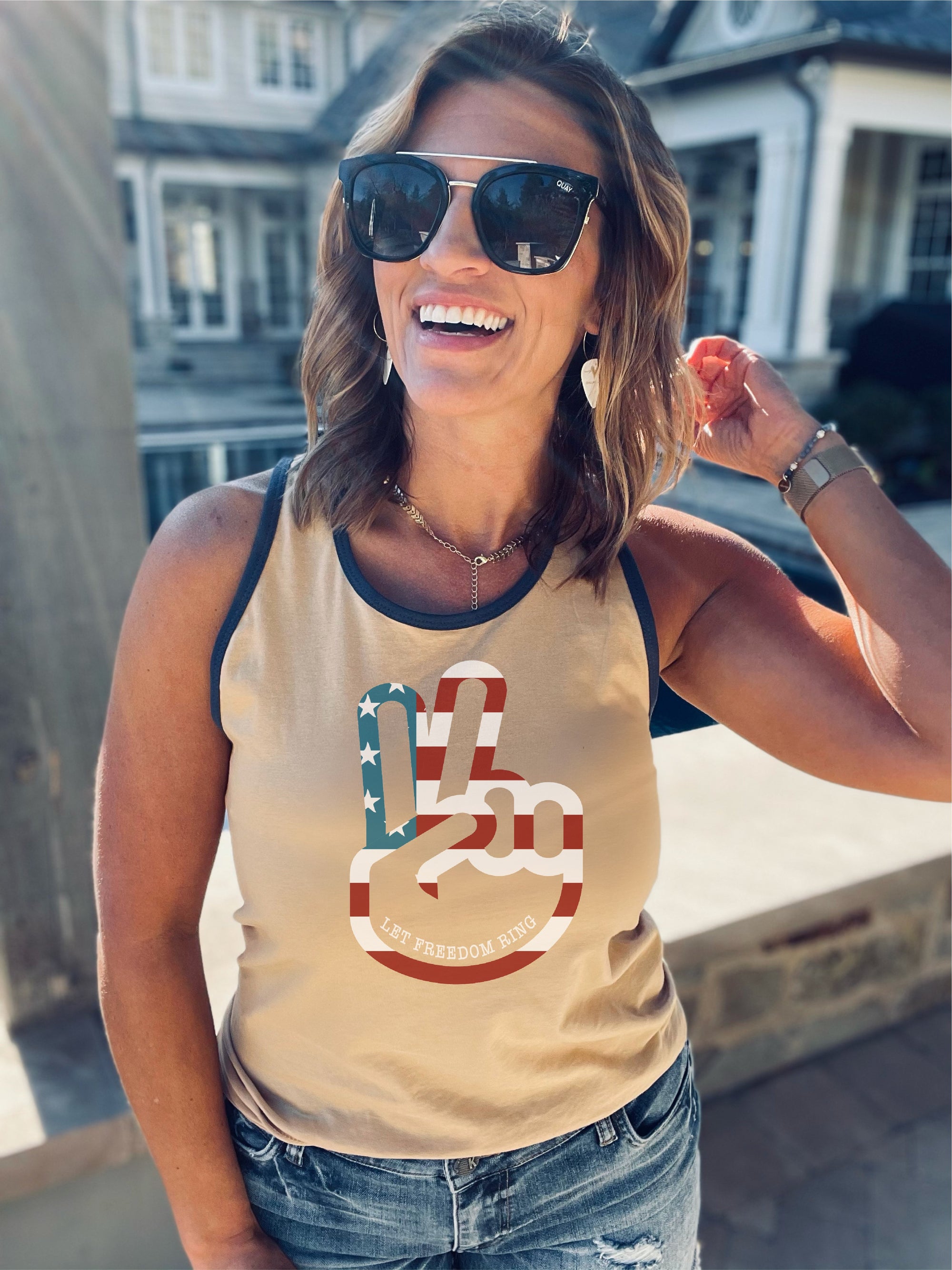 Let freedom ring unisex ringer tank Patriotic tank Cotton heritage m1792 