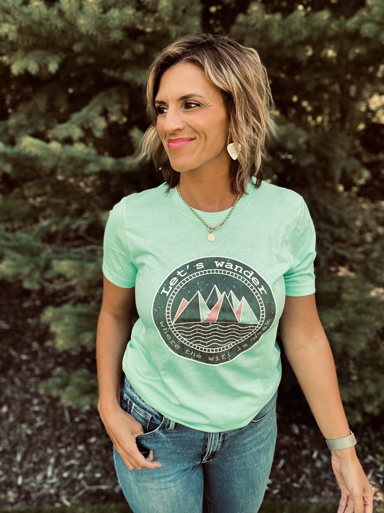 Let's wander where the wifi is weak tee Short sleeve camping tee Bella Canvas 3001 and Lane seven deluxe tee 