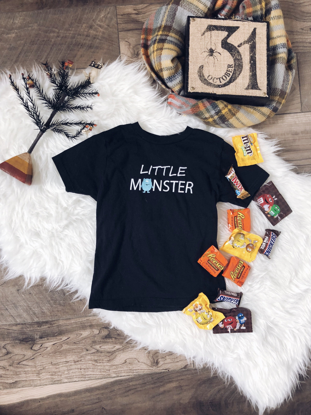 Little monster kids tee Kids short sleeve halloween tee Bella canvas 3001y black 