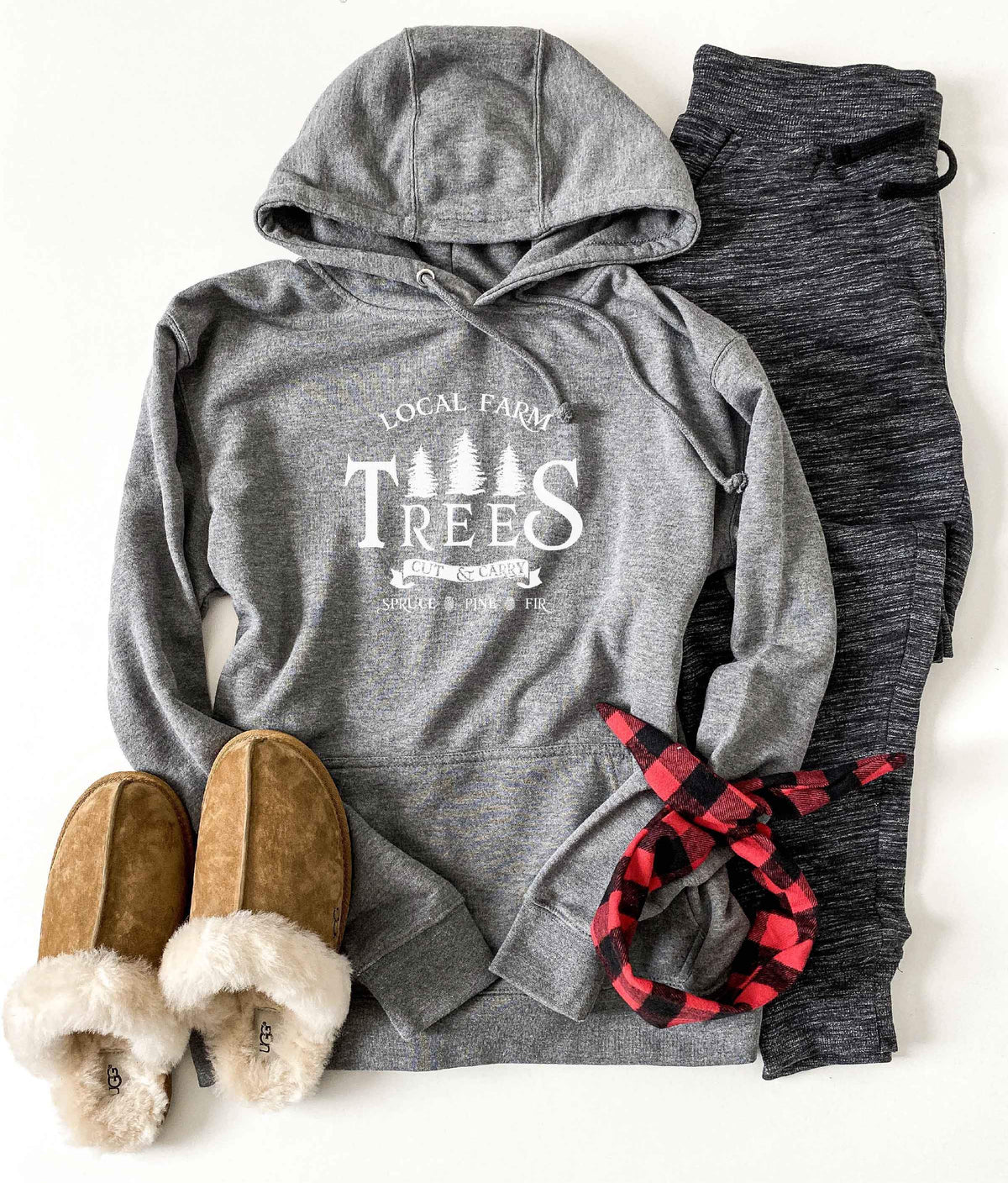 Local farm trees french terry hoodie Holiday hoodie lane seven french terry hoodie XS Heather grey 