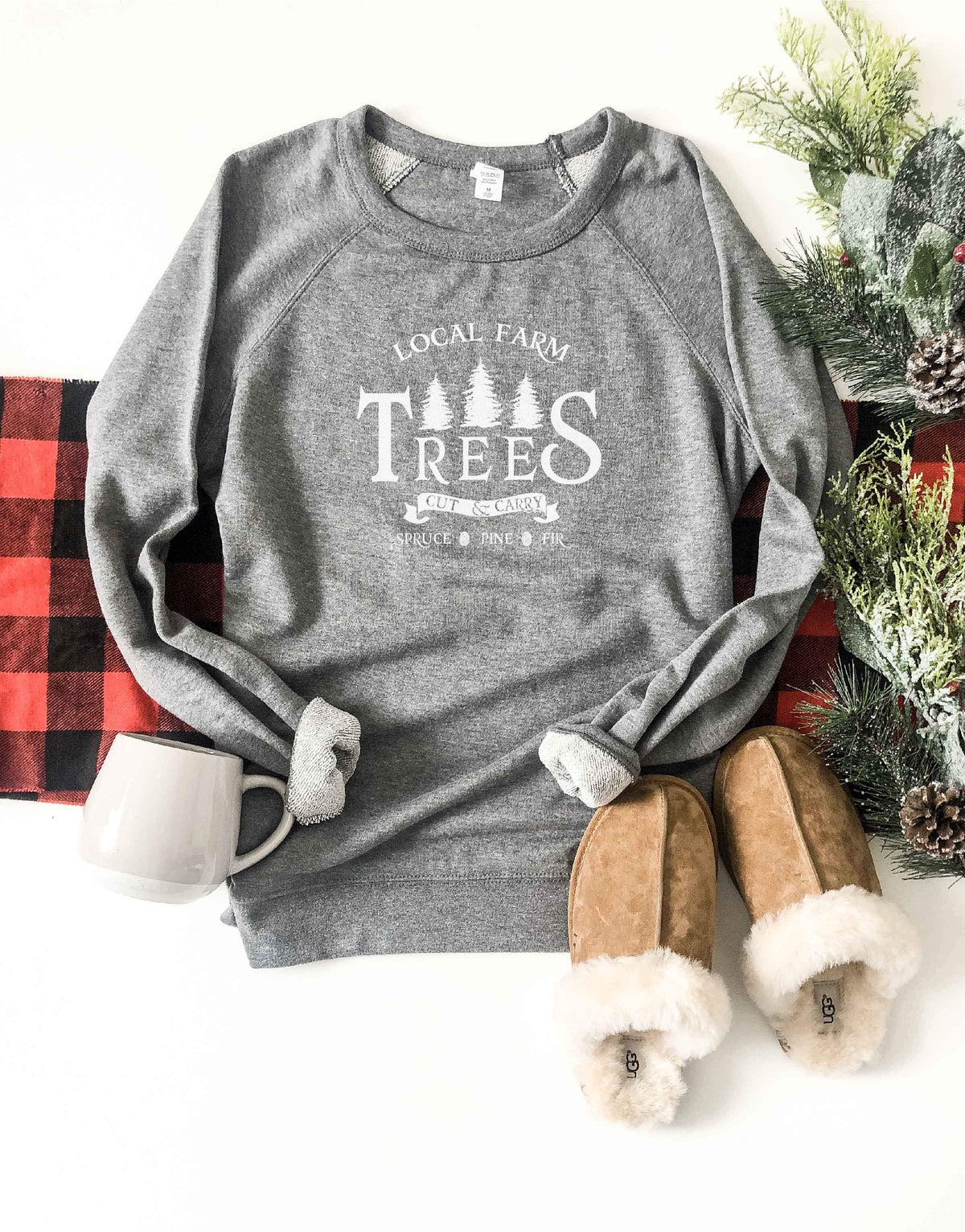 Local farm trees french terry raglan sweatshirt Holiday French Terry raglan Cotton heritage and lane seven French Terry raglan 